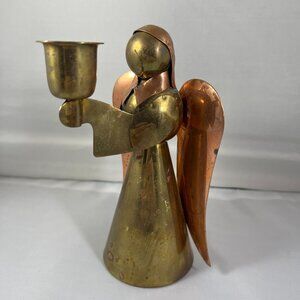 Vintage Brass & Copper Angel Candle Holder Figurine
